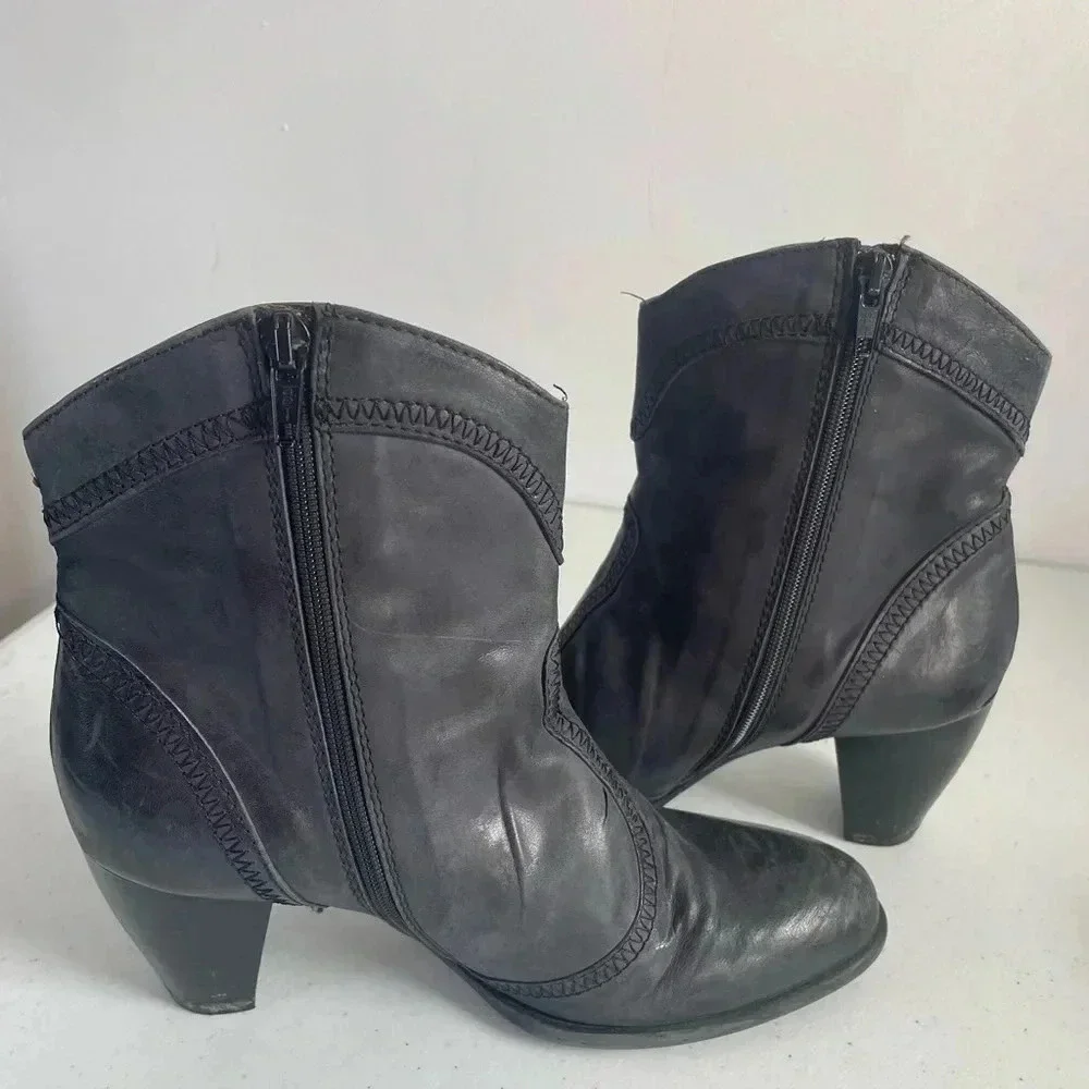 Sesto Meucci Sleek Western Zip Style Charcoal Weave Granny Ankle boots Booties 6